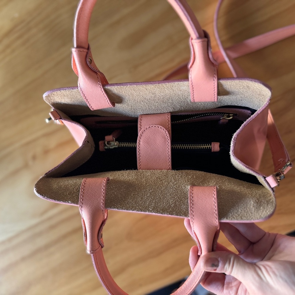 VITTORIA NAPOLI ITALIAN LEATHER SATCHEL “LADYBUG” PINK SALMON